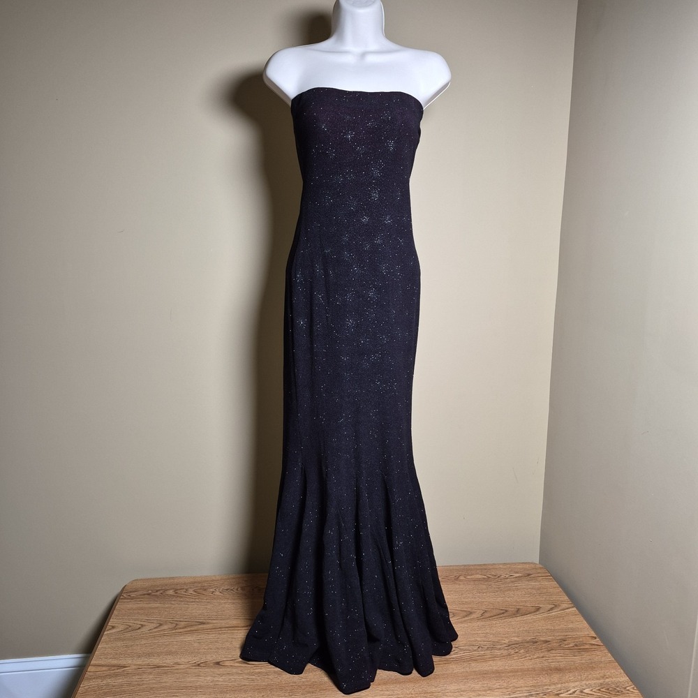 Vintage Cache Strapless Glitter Mermaid Gown Deep Red Sparkle Formal Dress S/M